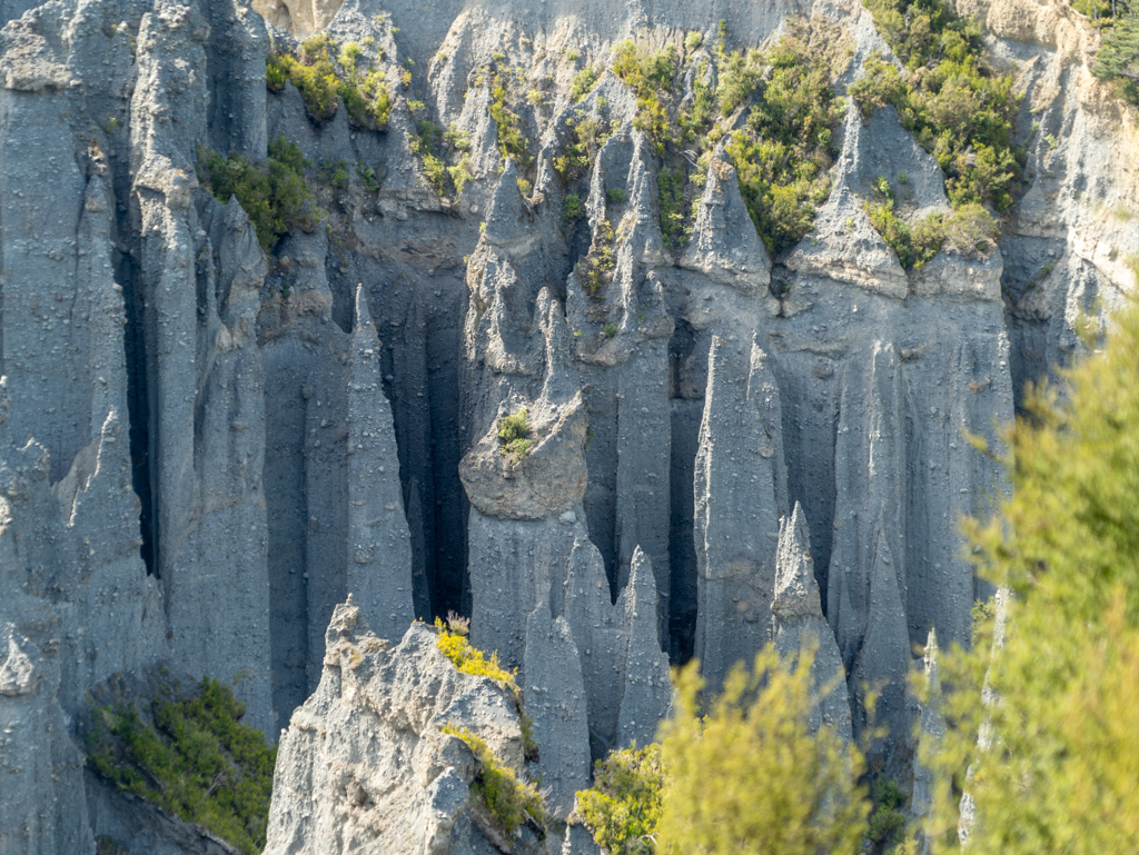 Bizzar stehende Pinnacles auf engstem Raum in der grünen Landschaft