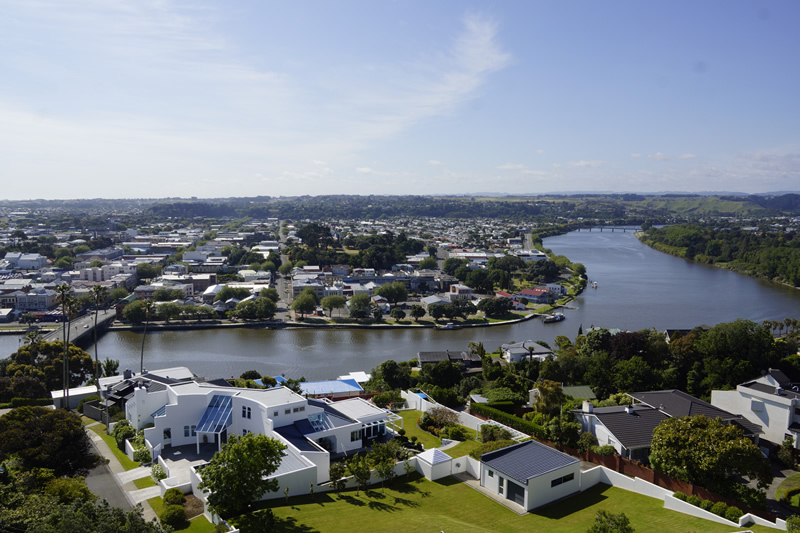 Aussicht vom Durie Hill Tower auf Whanganui River & City