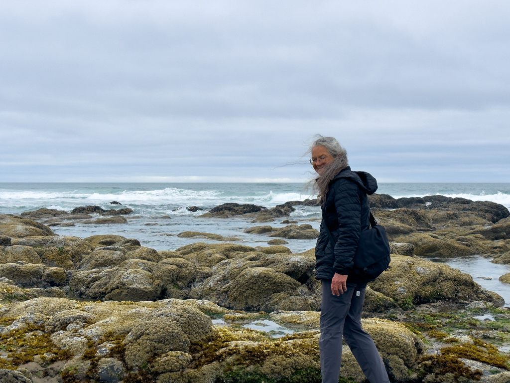 Ma geht die Tide Pools entdecken bei Ebbe an der Beach bei Lincoln City, Oregon Coast