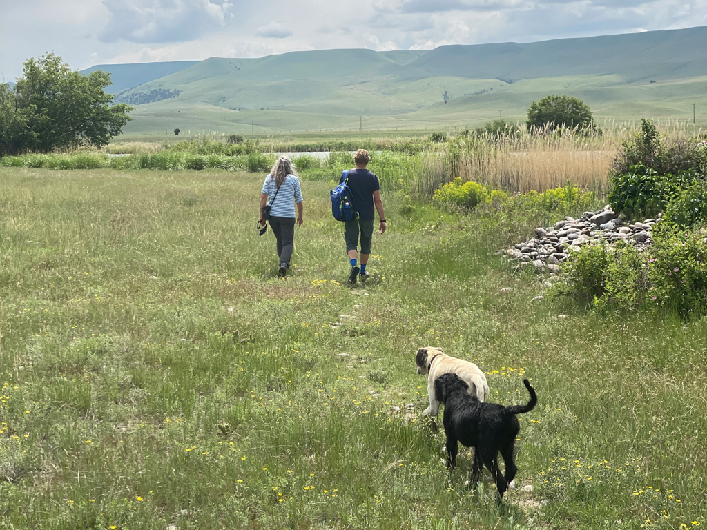 JoMa mit den Hunden auf dem Spaziergang entlang des Madison Rivers