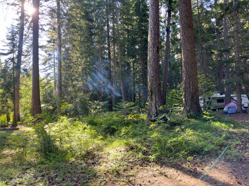 Die Nachbarn im Zeltplatz am American River sind bereits am Feuer entfachen