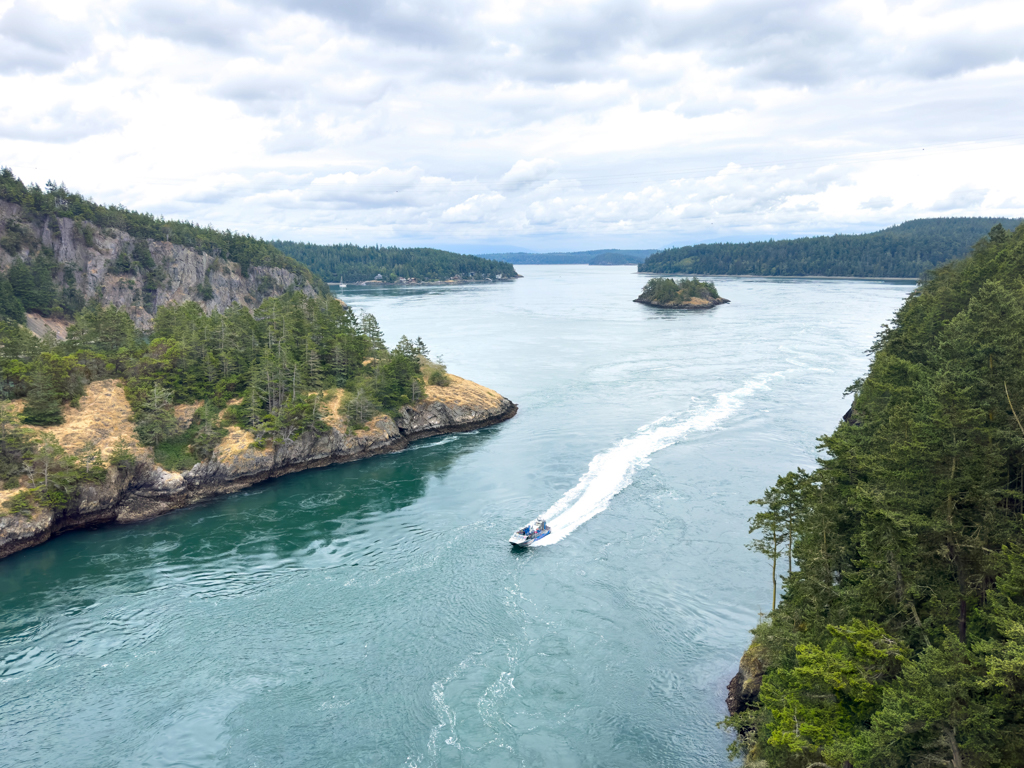 Boot in der starken Strömung durch den Deception Pass