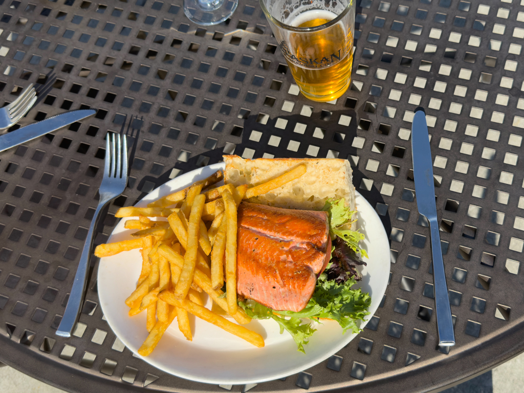 Salmon sandwich with fries