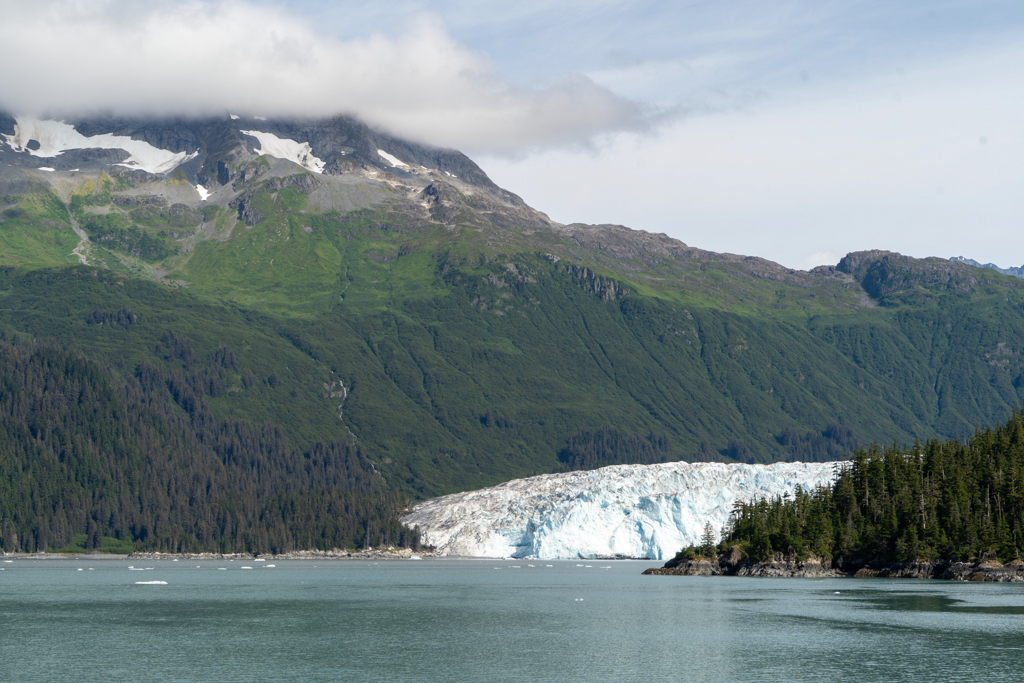 Die mächtige Gletscherzunge des Meares Glacier taucht ums Eck auf