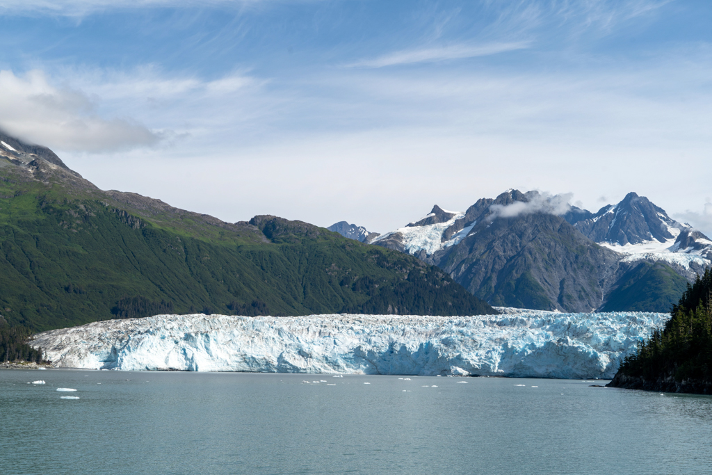 Die mächtige Gletscherzunge des wachsenden Meares Glaciers reicht bis ans Meer