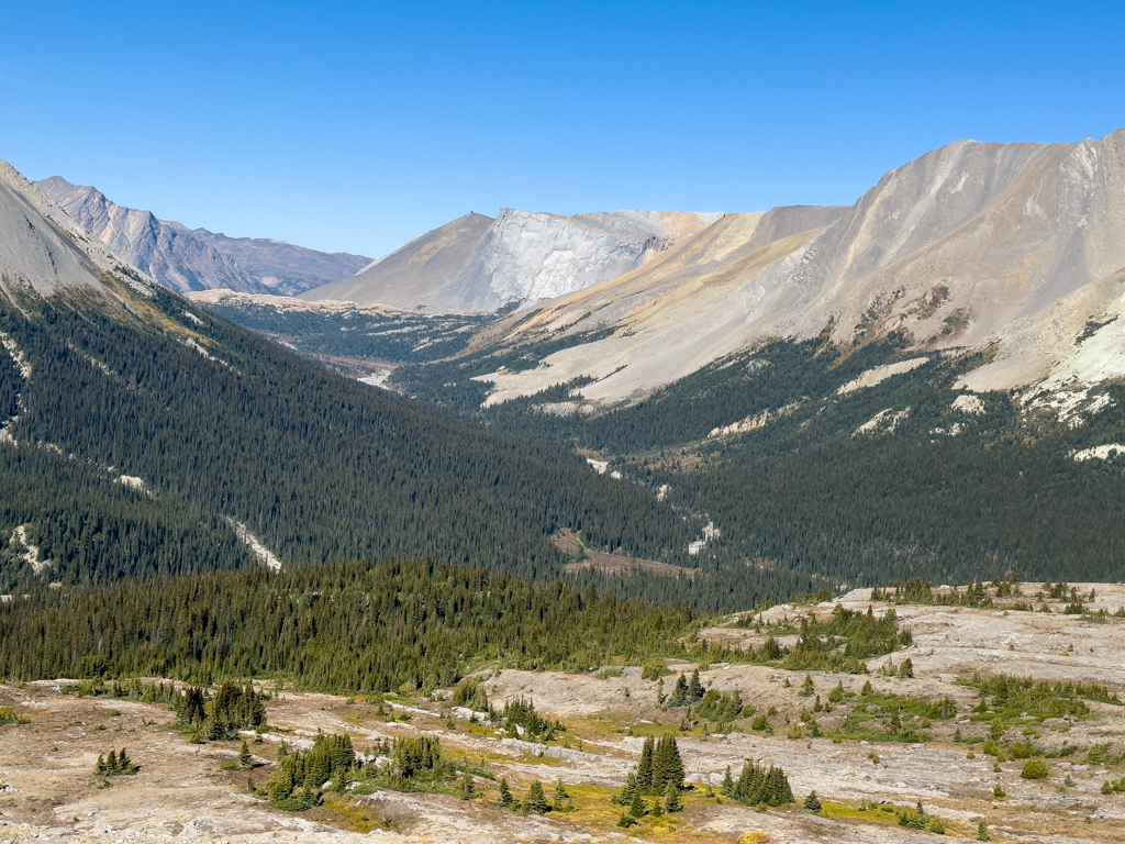 Rockys Panorama während der Wanderung zum Clavell Gletscher