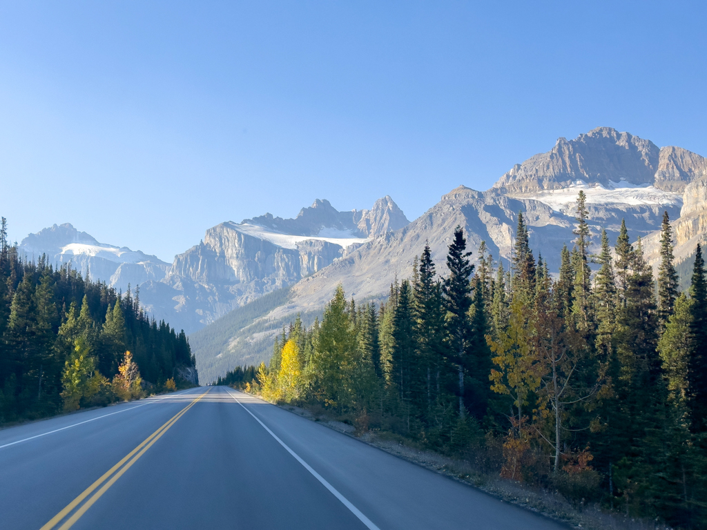 Morgentliche Fahrt auf dem Icefields Parkway durch den Banff NP