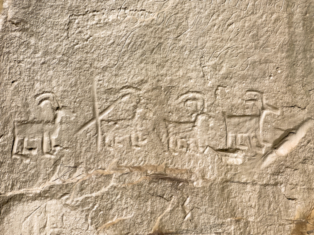 Petroglyphen im Cayon de Chelly. Vier Hochland Schafe