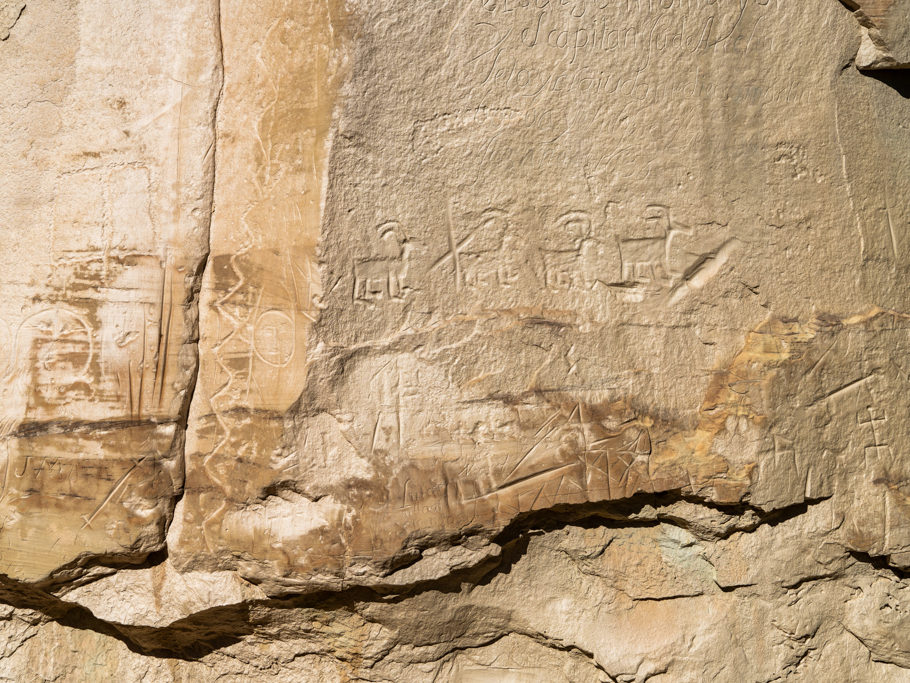 Petroglyphen im Cayon de Chelly. Vier Hochland Schafe