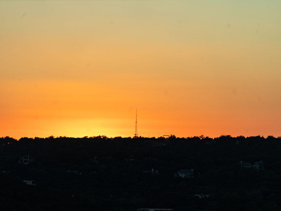 Sonnenuntergang vom Mt. Bonnell über Austin, die Hauptstadt Texas