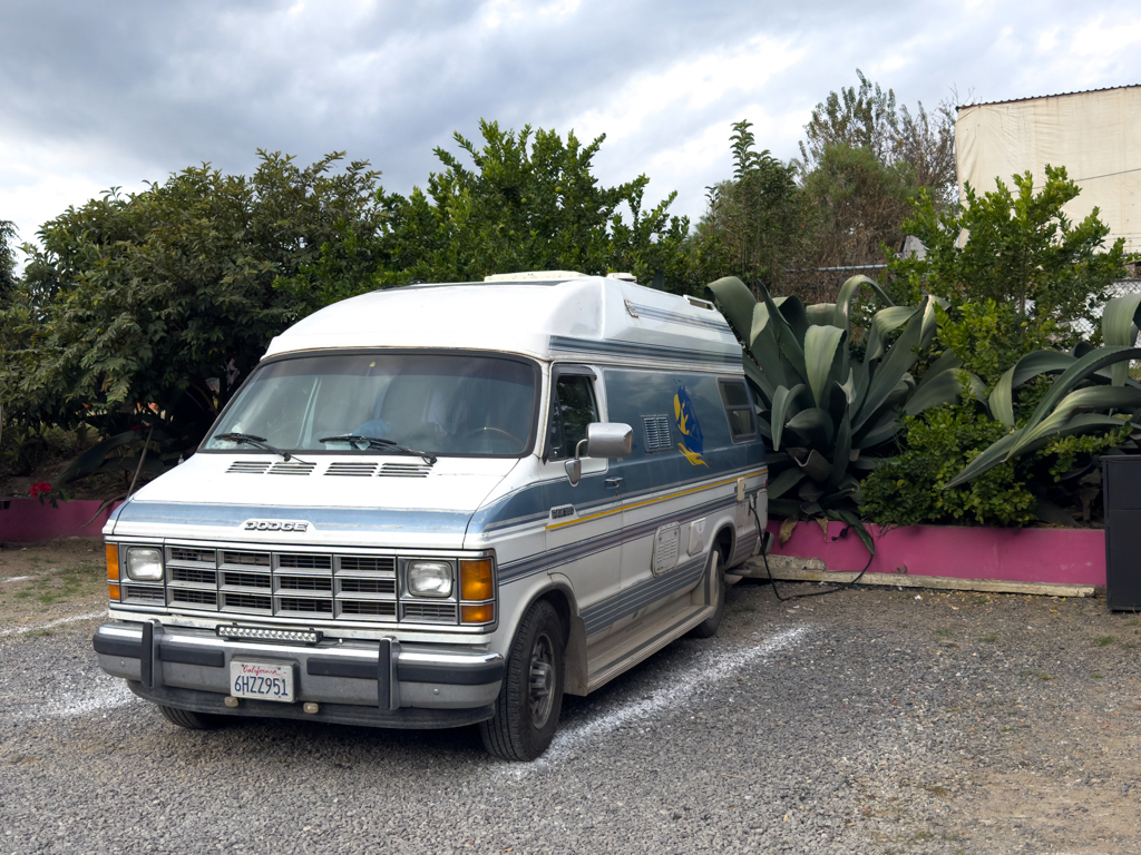 Martha verkabelt am Parkplatz in Cholula. Diese Agave hat Jo die blutende Kopfnuss gegeben....