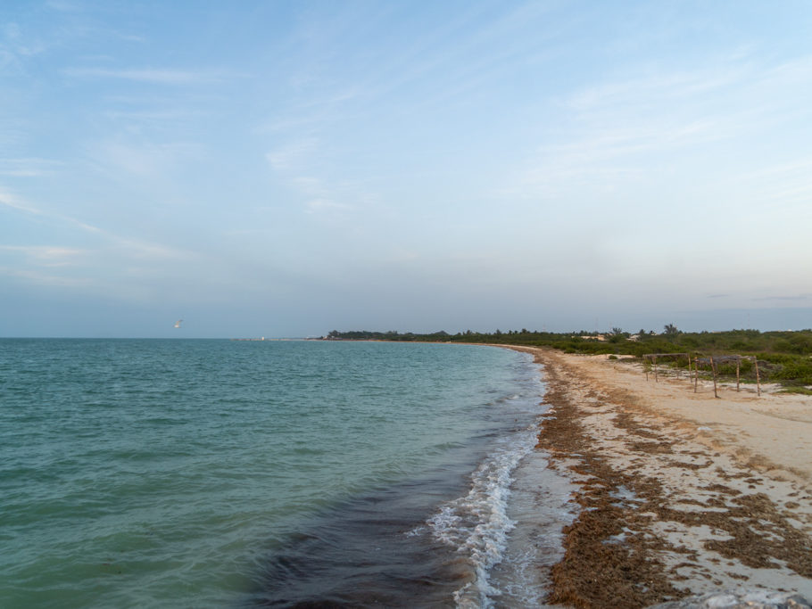 Am Strand von Celestun mit Blick auf die Mole
