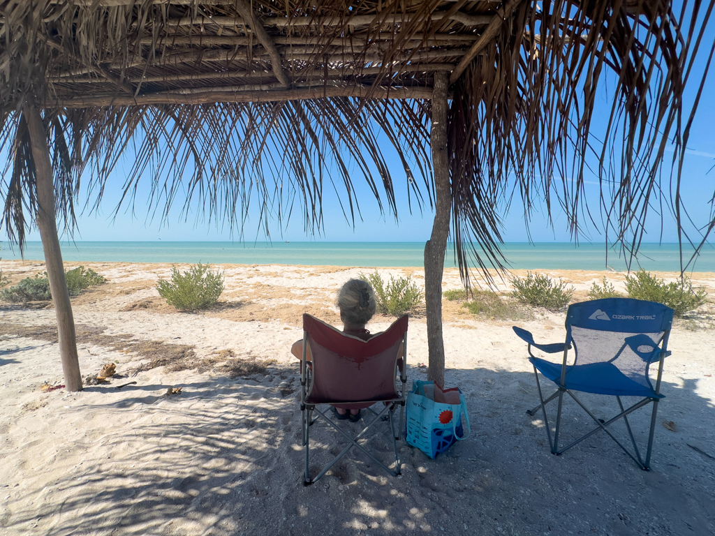 Am Mittag unter einer Palapa hier am Strand von Celestun