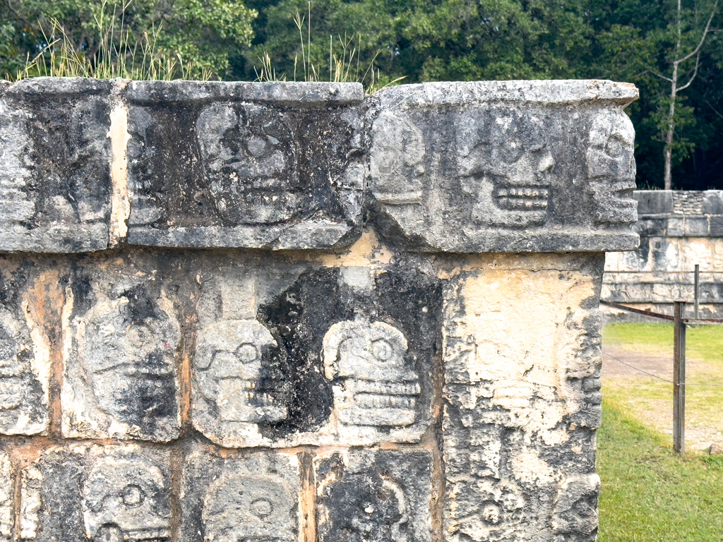 Detailaufnahme Schädelgerüst am Tzompantli