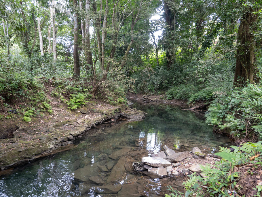 Der warme Nebenfluss, gespiesen 3 km weiter aufwärts aus einer heissen Quelle; das Wasser riecht noch schwach schwefelig