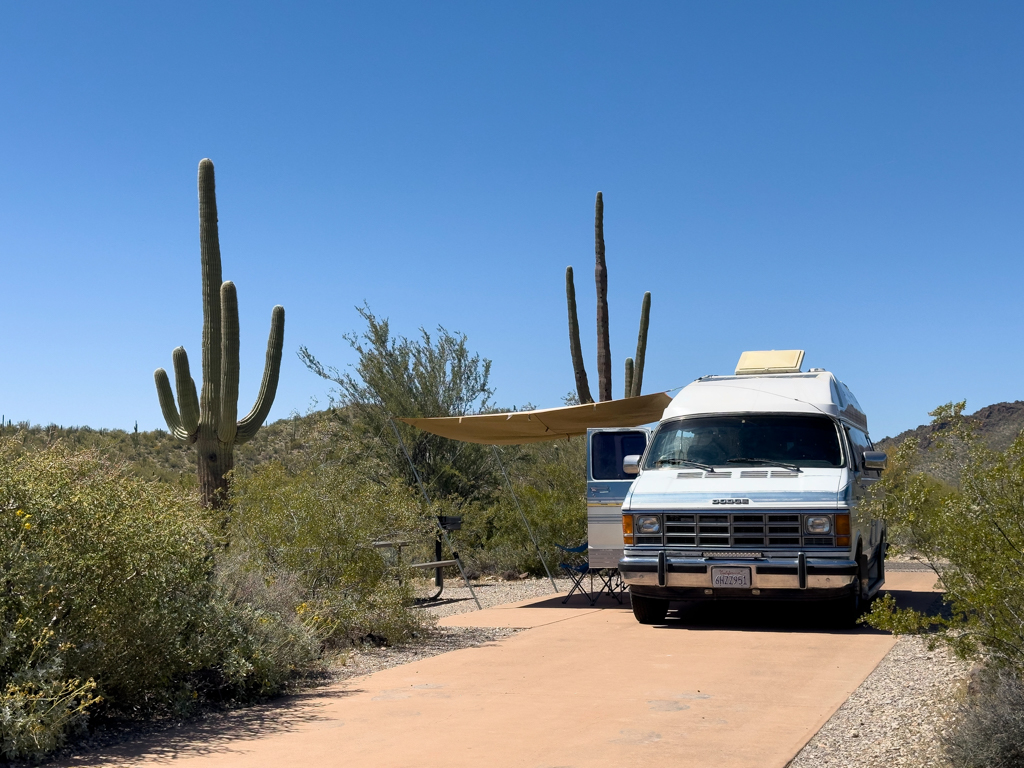 Martha mit Sonnensegel im Campground des Organ Pipe Cactus National Monuments