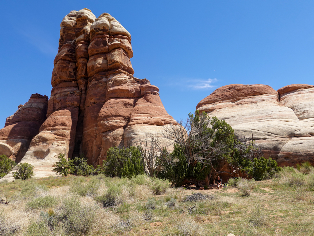 Wir suchen uns ein schattiges Plätzchen für unsere Rast auf der Wanderung durch den Needles NP