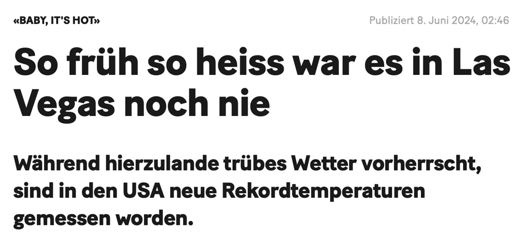 20Minuten, 08.06.2024: So früh so heiss war es in Las Vegas noch nie