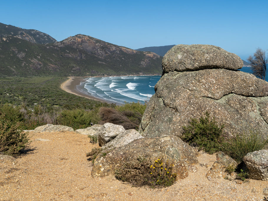 Aussicht vom Tidal Overlook auf die Norman Beach, Wilsons Promontory N.P.