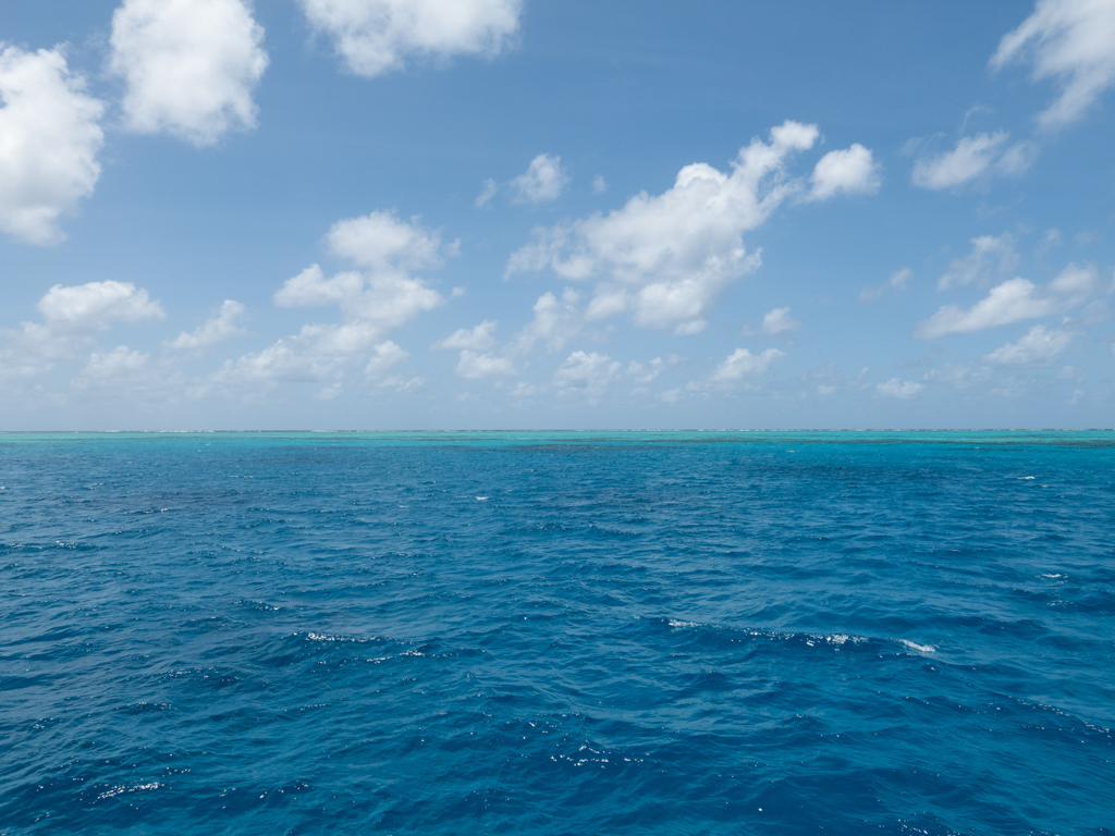 Am Ziel angekommen. Hier gehen wir vor Anker bzw. an die Boje; wir sehen das Reef direkt vor uns