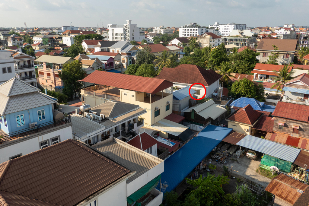 Unser schönes, ruhiges Zimmer an einer Seitenstrasse mitten in Siem Reap