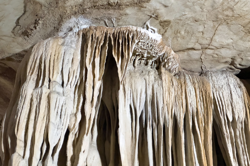 Beeindruckende Stalagtiten in der Dragon Cave fliessen förmlich aus der Decke