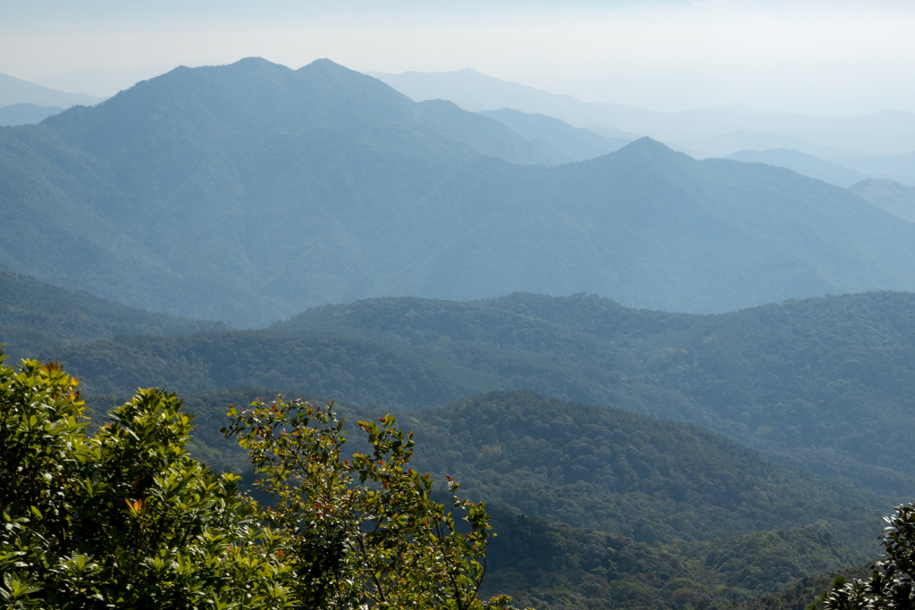 Aussicht auf das hügelige Bergland das die Pagoden umgibt