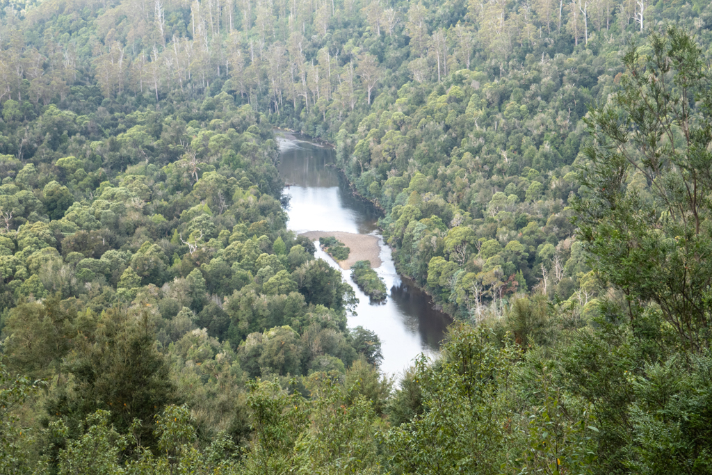 Am Sumac Lookout schauen wir auf den noch schmalen Arthur River