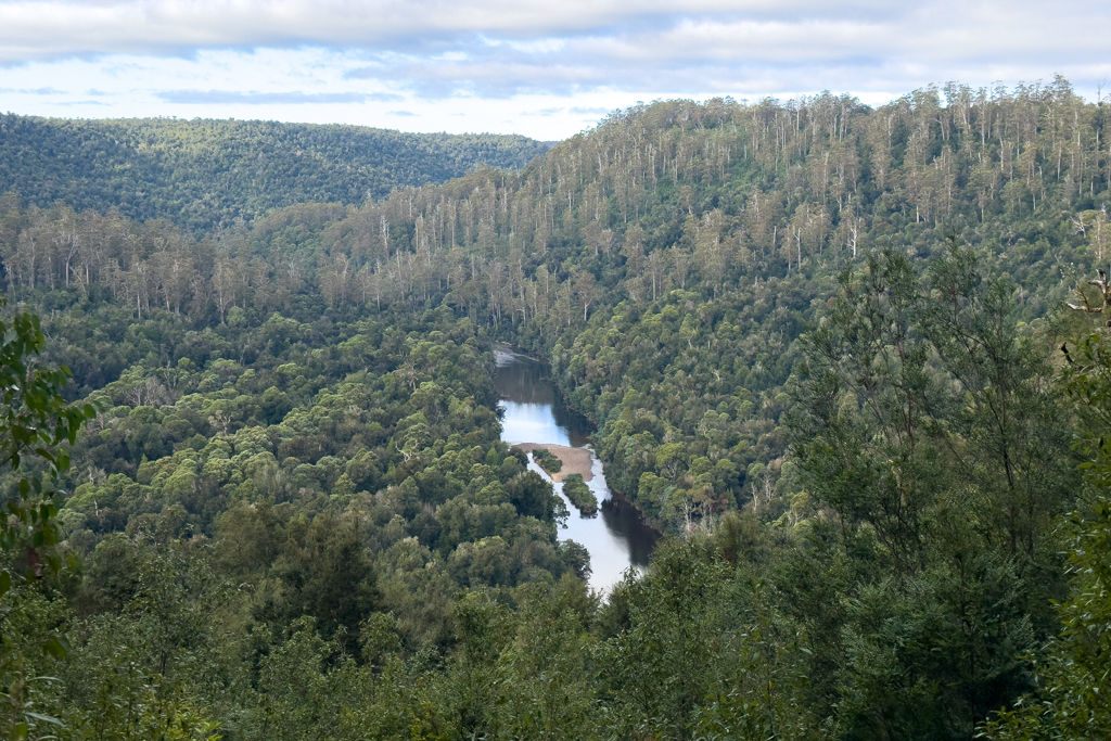 Am Sumac Lookout schauen wir auf den noch schmalen Arthur River