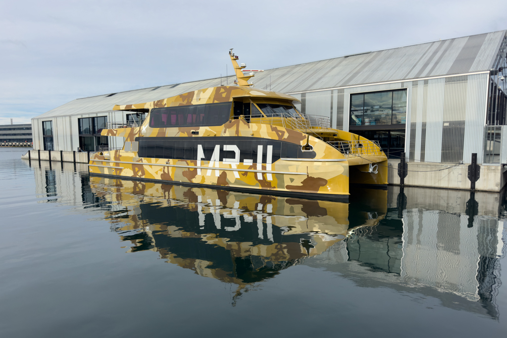 Eines der beiden futuristisch lackierten Schnellboote die uns zum MONA fahren