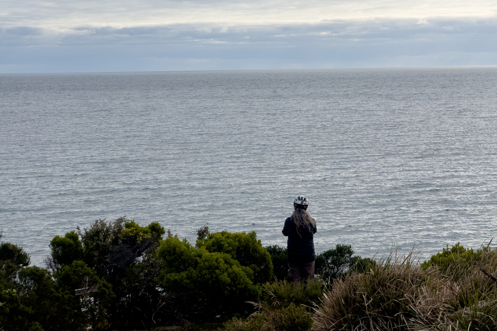 JoMa sind am Mersey Bluff Leuchtturm. Ma fotografiert das Meer