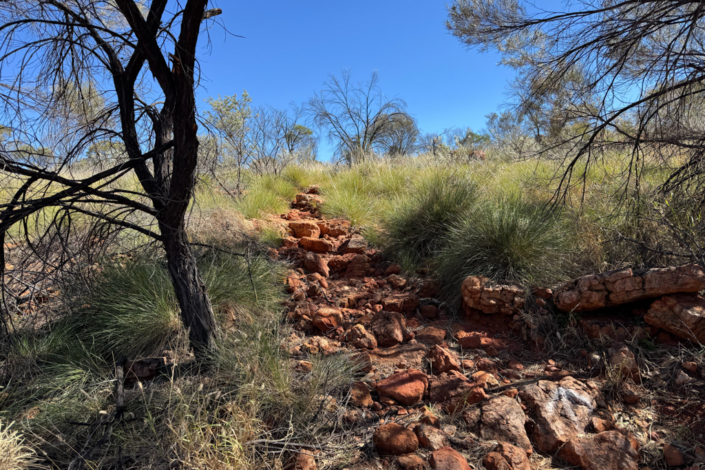 Trockenes und kaum bewachsenes Gestein im Outback am Campground