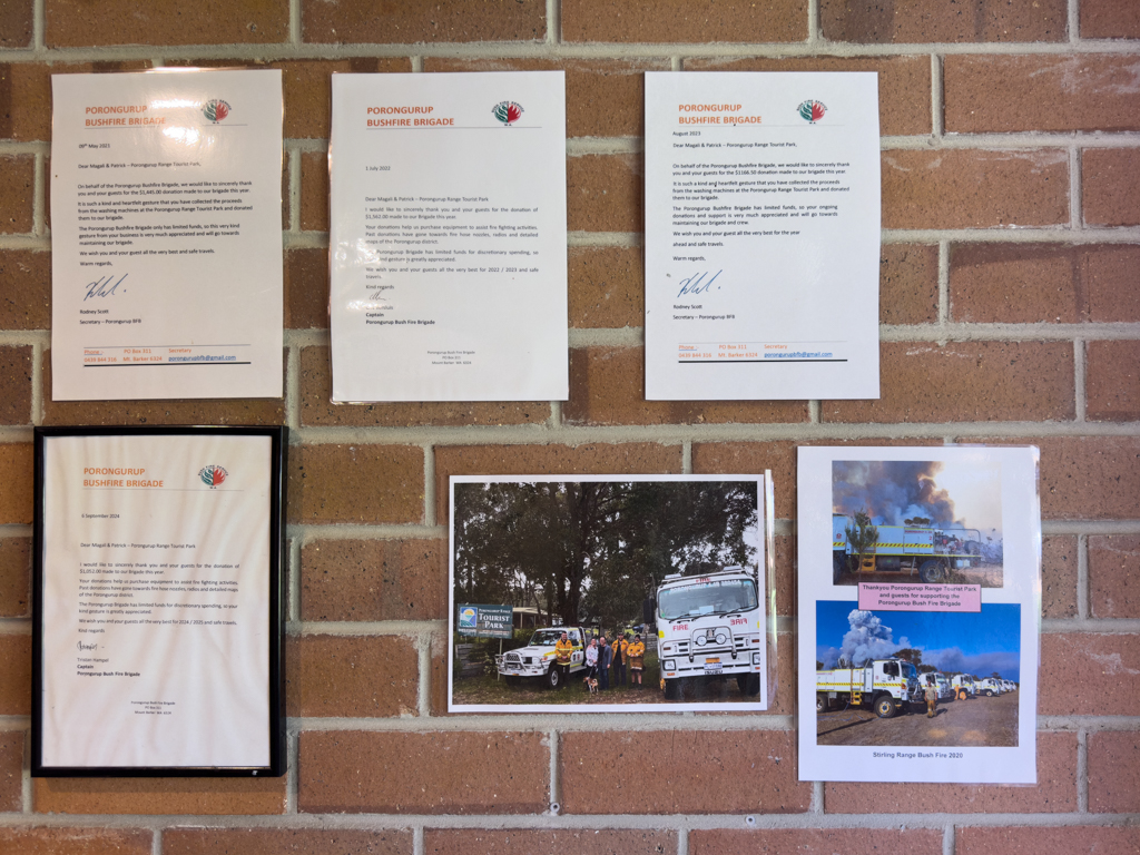 Dankschreiben der Feuer Brigade für die Spenden vom Porongurup Campground