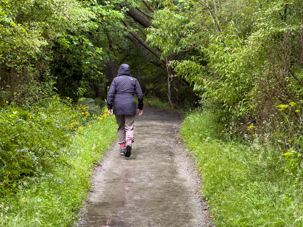 Mit Ma im Regen auf der Wanderung zum Diamond Lake unterwegs