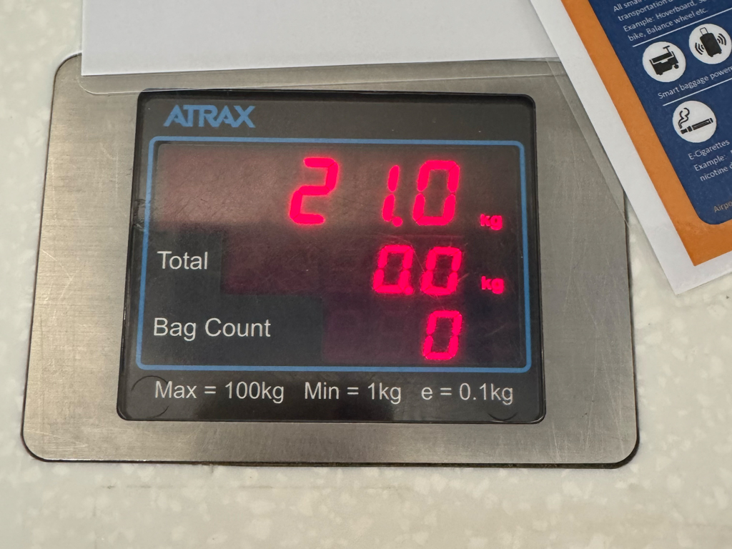 Ma'a Gepäck ist 2 Kg unter dem Limit von 23Kg