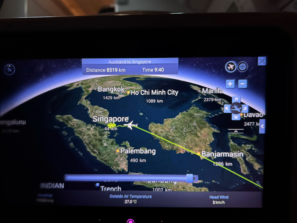 Flugroute: Noch sind es 8'519 Km und 9:40 Std. bis nach Singapur